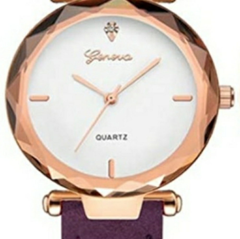 Golden Rose W/Purple leather band Watch.